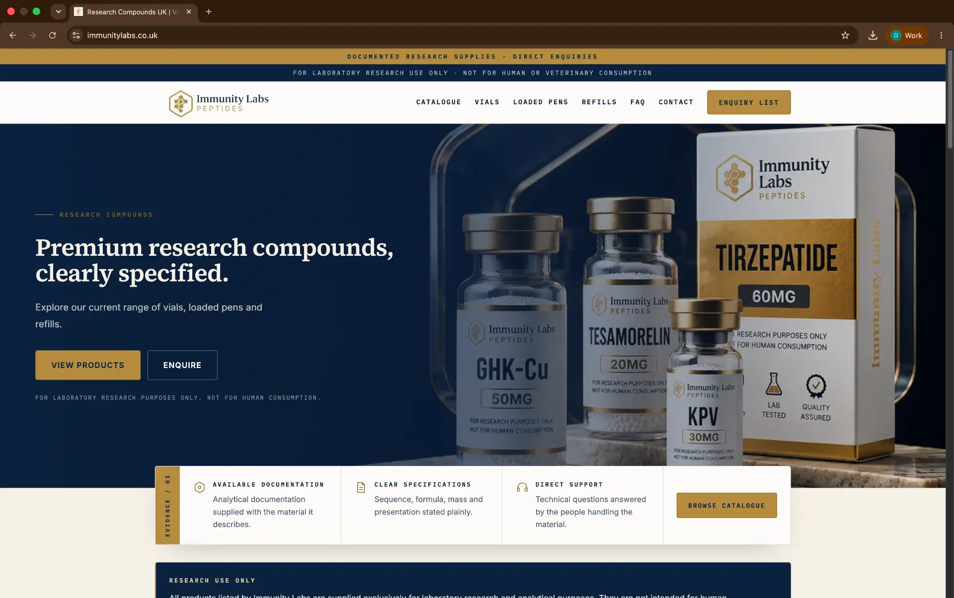 Immunity Labs product catalogue website homepage